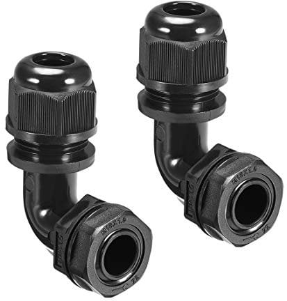 sourcing map M16 Cable Gland, 90 Degree Waterproof IP68 Nylon Joint Adjustable Locknut for 4mm-7mm Dia Cable Wire, 2 Pcs