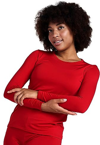LAPASA Pacco da 2 o 1 Maglia Termica Donna Manica Lunga Fodera in Micro Pile - Pigiama Abbigliamento Intimo Canottiera Calda Elastica Traspirante Sportiva Rosso(Caldo) S