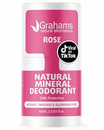 Grahams Natural Rose Mineral Deodorant - Aluminum Free Deodorant for Men & Women - All-Day Odor Protection - Safe for Sensitive Skin, No White Marks & Paraben Free for Women & Men, 60ml