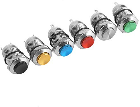 ViaGasaFamido 6 Stücke AC 250 V 2A 12mm Metall Druckschalter IP67 wasserdichte Selbstrückstellende Druckknopf Hohe Runde Kappe Momentanen Startknopf mit Gummiringen