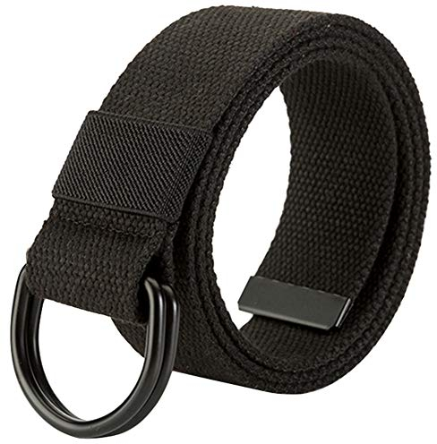 Militär Leinwand Gürtel, Stoffgürtel Outdoor Jeansgürtel für Damen und Herren mit Doppel D-ringe Schnalle,Black,Breite: 3.8 CM,Länge:100 CM