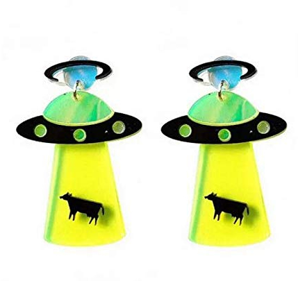 Miniblings Ufo Ohrringe Ohrstecker space Weltall Alien Invasion Kuh Beam - Handmade Modeschmuck I Ohrhänger Ohrschmuck versilbert