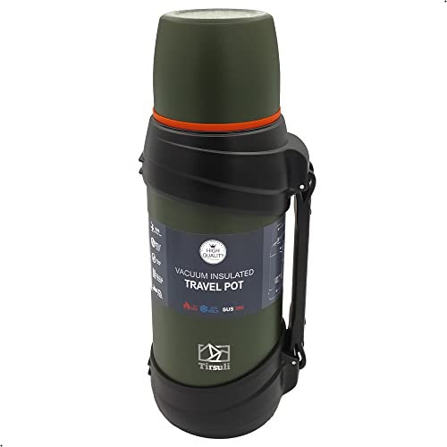 Tirsuli Bouteille thermos isotherme de voyage 2 Litres à double paroi en acier inoxydable - Chaud/froid plus de 24 heures - eau, café, lait ou thé (Vert)