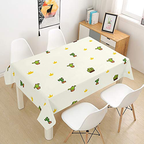 Morbuy Tischdecke Abwaschbar, Kaktus Drucken Tischtuch Rechteckig Tischwäsche Gartentischdecke Outdoor Tischdekoration Wasserdicht Polyester Ölfest Pflegeleicht (60x60cm,Beiger Kaktus)