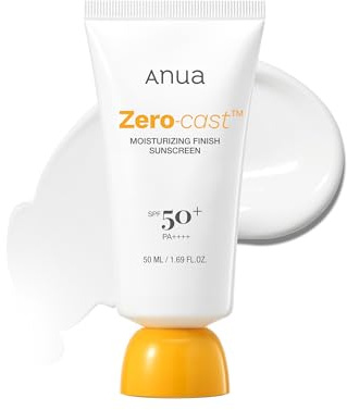Anua Zero-Cast Moisturizing Sunscreen SPF 50, 50ml | Glow Natural Sun Cream for Face, No White Residue, Hyaluronic Acid, Niacinamide, Oil-Free, Korean Skincare