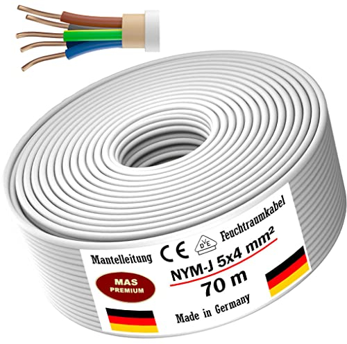 Cavo di alimentazione per ambienti umidi da 5 m a 70 m, NYM-J 5 x 4 mm², cavo elettrico ad anello per posa fissa (70 m)