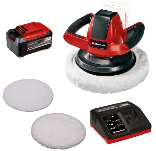 Einhell Akku-Autopoliermaschine CE-CB 18/254 Li Power X-Change (Li-Ion, 18 V, 2.500 U./Min, Überlastschutz, inkl. 1x Textil-Polierhaube, 1x Synthetik-Polierhaube, 5,2 Ah Akku und Fastcharger)