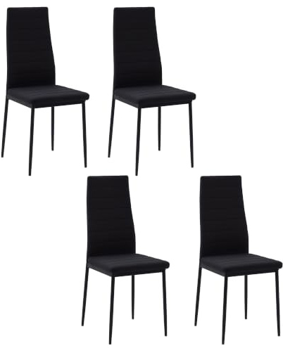 HOMCOM Set 4 Sedie Imbottite per Soggiorno o Sala da Pranzo Nero | Sedie da Cucina, Struttura in Metallo, Rivestimento in Tessuto