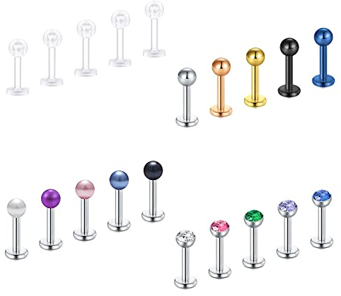 Crdifu 20er Lippenpiercing Labret Stecker 1,2mm Edelstahl Kunststoff 6/8/10mm Piercing Lippe Monroe Medusa Helix Stud