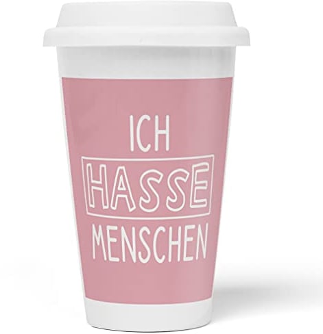 JUNIWORDS To-Go Becher mit Deckel, Ich hasse Menschen, rosa