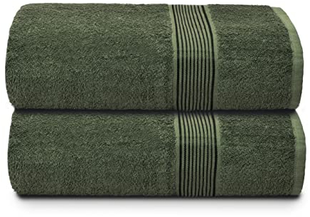 GLAMBURG Lot de 2 draps de Bain surdimensionnés en Coton 100 x 150 cm, Grandes Serviettes de Bain, Ultra absorbantes compactes à séchage Rapide et léger, Olive Verte