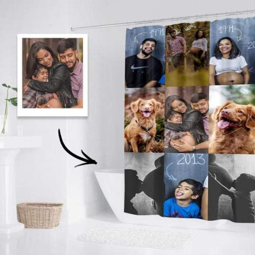 guf Individueller Duschvorhang, personalisierte Vorhänge, Badezimmer, Collage, Foto-Duschvorhang, mit Haken, kann für Badezimmer, WC, Hotel, Dekoration verwendet werden, (B 120 x H 180 cm)