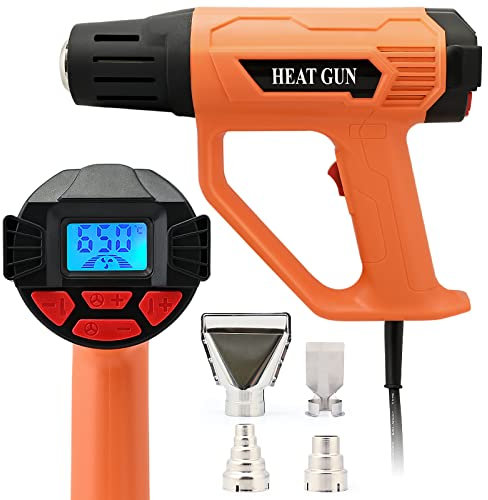 FOSHIO Heat Gun 2000W Hot Air Gun Kit with Large Digital LCD Display Variable Temperature Control 122℉~1202℉（50℃- 650℃）with 4 Nozzles, Overload Protection for Vinyl Wrap, Crafts, Shrink Tubing