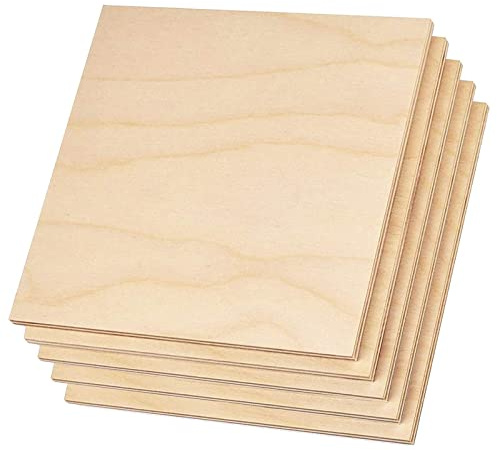 Plywood Sheet Board Squares, A Grade, 12 x 12 inch, 1/4 inch Thick, Pack of 5 Unfinished Wood for Crafts Basswood by Craftiff