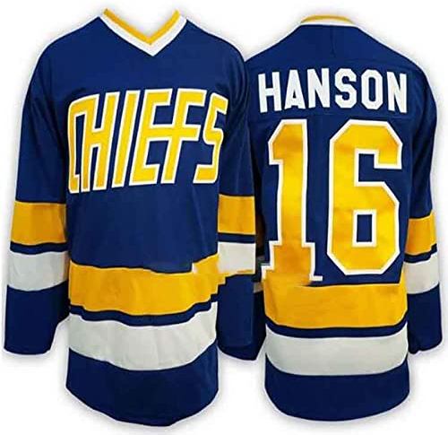 Generic Hanson Brothers Eishockey Film Trikot Jersey Jack#16/ Steve#17 /Jeff#18 Stickerei Sweatshirts Übungs Trainings Sport Hemd für Partys,16,Blue