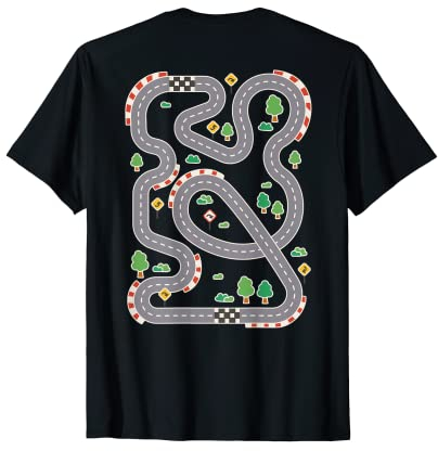 Kids Car Auto Rennstrecke Massage T-Shirt für Kind, Unisex, Kurzarm, Schwarz, S
