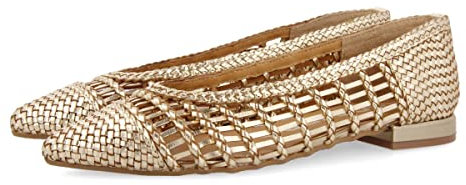 GIOSEPPO Bailarinas Doradas de Piel Trenzada con Atado para Mujer sagada