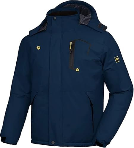 geeksport Winterjacke Herren Warm Parka Winter Wasserabweisend Gefüttert Berg-Skijacke Abnehmbarer Kapuze Snowboardjacke Winddicht Outdoorjacke Navy Blau 2XL