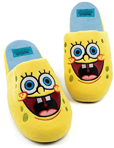 Chaussons Bob l'éponge pour homme | Motif visage de personnage animé jaune bleu | Marchandises de la série Movie, jaune, 46/48 EU