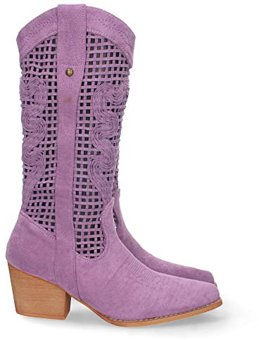 shoes&blues.es 71077 Bota de Tacon para Mujer, Comoda, con Calados en la Cana, y Cierre de Cremallera, Primavera Verano 2023 Lila Talla 39
