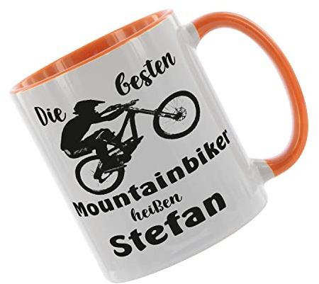 Crealuxe Kaffeetasse - Die Besten Mountainbiker heißen - Spruchtasse, Bürotasse, bedruckte Keramiktasse, Hochwertige Kaffeetasse, Tasse personalisiert mit Name/Spruch (Orange)