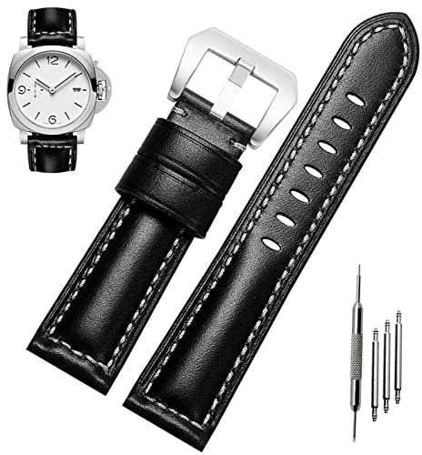 Niziruoup Uhrenarmband 24mm Leder Kompatibel mit Panerai Armband Vintage Lederarmband Uhr Ersatzarmband Leder Armband Ersatzarmbänder Uhrenarmbänder für Herren, Leder, Schwarz