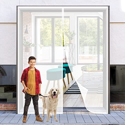 Magnetic Screen Door 140 x 200 cm, Mesh Door Screen, Magnetic Mesh Mosquito Net, Strong Velcro Strips for Patio Door, Sliding Door, Double Door, French Door, White