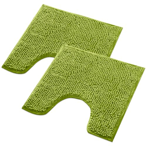 WohnDirect Badematten Set 2 teilig - Grün 45 x 45 cm MIT WC-Ausschnitt - rutschfest & Waschbar - Badvorleger, Badezimmerteppich, WC Vorleger
