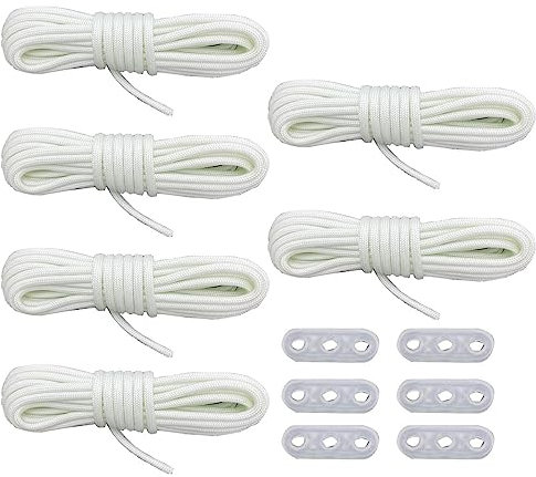 HOUSON 6 Stück Fluoreszierendes Paracord, Luminous Schnur Zelt Nachtleuchtende Paracord Fallschirmschnur für Camping Vorzelt Zelt 4M*4mm Weiss