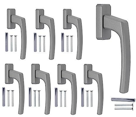 Stahlia ergonomische Fenstergriffe Silber Standard Aluminium 8 Stück Terassentürgriff außen Fenstergriffe Balkontürgriff Rasterolive Griff für Fenster Balkontür Terrassentür Griff Griff Balkontür