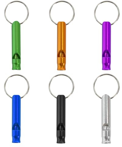 DEARBAG 6Pcs Aluminiumlegierung Sport Pfeife Signalpfeife Notfallpfeife Überleben Notfall Mini Pfeife Notfallpfeife mit Schlüsselanhänger für Sport Schiedsrichter Wandern Camping Klettern