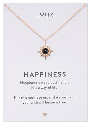 LUUK LIFESTYLE Collana femminile con Stella polare e dedica HAPPINESS, in acciaio inossidabile resistente e delicato sulla pelle, oro rosa
