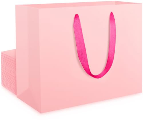EUSOAR Geschenktüten Rosa - 20 Stück Mittel Papiertüten mit Henkel -Geschenktasche M 27x8x21cm - 250gsm Kraftpapier Geschenk Tüte Rosa für Müttertag Hochzeit Geburtstag Mädchen - Pink Paper Gift Bags