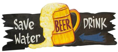 Oriental Galerie Wandschild Tiki Style Strandbar Deko Wanddekoration Holz Save Water Beer Bier Schild ca. 50 cm
