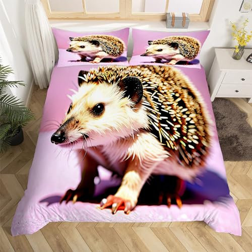 3D Igelmotiv Bettwäsche 135x200 Kind Weiche Microfaser Bettwäsche-Sets Bettbezug mit Reißverschluss und 2 Kissenbezug 80x80 cm