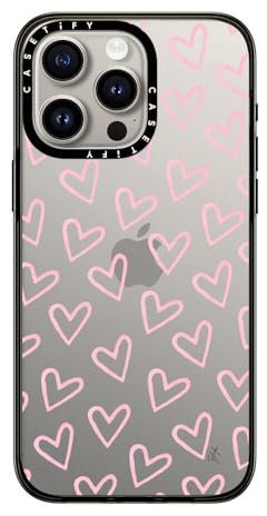 CASETiFY Compact Case for iPhone 15 Pro Max [2X Military Grade Drop Tested / 4ft Drop Protection] - HEARTS/Light Pink Thin - Clear Black