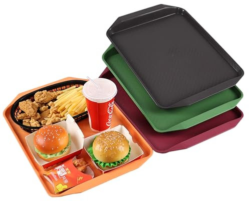 Guankan Bandejas de plástico para servir comida rápida, bandejas para servir cafetería, paquete de 4