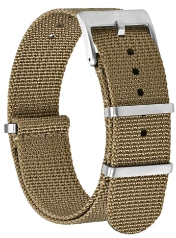 BISONSTRAP Nylon Uhrenarmband für Herren, Einteilige Militär Armband, 20mm, Khaki Braun (Silberne Schnalle)