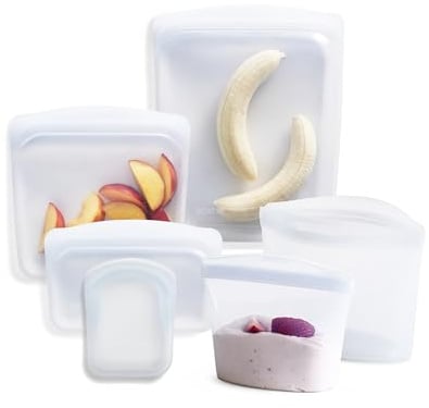 Stasher Silikonbeutel & Bowl Set 6er-Pack, Gefrierbeutel, Meal Prep, Klar | Set mit Snack, Sandwich und Half Gallon Beuteln für Lunchbox und Vorräte; auslaufsicher, Gefrierbeutel, Küche.