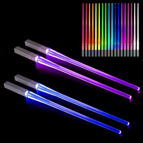 ZOYDP Lightsaber Chopsticks, 2 Paar Leuchtende Essstäbchen, 9 Farben Lichtschwert Essstäbchen, LED Essstäbchen Lichtschwert, Langlebig Leicht, BPA Frei Spülmaschinenfest für Sushi Küchen Dinnerparty