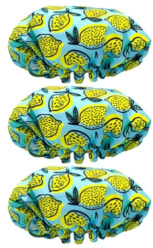 SMUG Shower Cap - Waterproof Shower Cap with Elastic Lining - Three Prints Available - Showers, Cooking, Spa Salon, Sleeping, Makeup - Shower Caps For Women UK Long Hair Short Hair - Lemon 3-pack