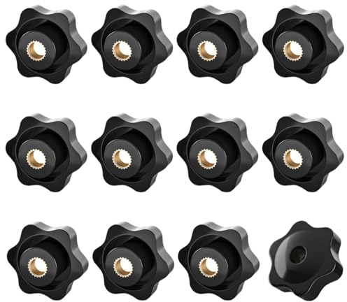 ORTAVA 12 Stück Sterngriffmutter M6, Sterngriffschraube Äußerer Durchmesser 32mm, Rändelschraube Innengewinde Messing, Sterngriff für Möbel, Mechanische, Werkzeugmaschinen (Schwarz)