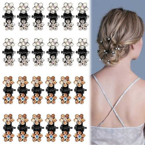 AFCJLTO Fermagli Capelli Mini Forma Prugna con Strass e Cristalli, Set da 24 pezzi in Bianco e Champagne per Donne, Ragazze, Matrimoni, Accessori Capelli Barrette Copricapo
