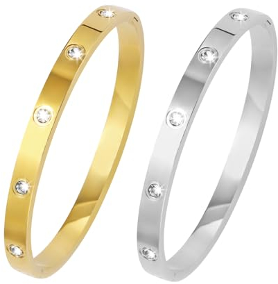 MILAKOO 2PCS Damen Armreif Set für Frauen 6mm Titanstahl Armband Set Freundschaft Armbänder Gold Silver