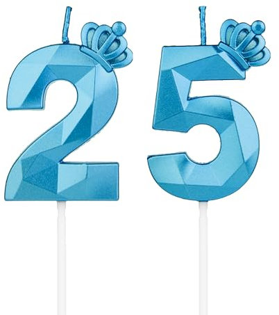 Geburtstagskerzen Zahlen 25 mit Krone,3D Kerzen Geburtstag für Kuchen geburtstagsdeko, Geburtstag Kerzen Zahlen, Geburtstagskerzen Kinder für Partys, Hochzeiten, Firmenfeiern, Jubiläen (Blau, #25)