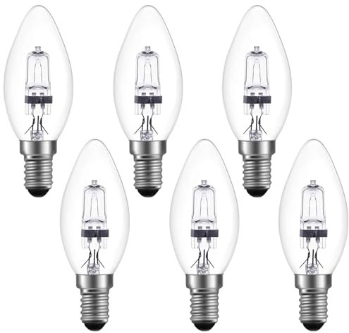 OurLeeme Halogen Bulbs Dimmable B22 Bulb 28W LED Small Screw Light Bulb C35 Halogen Candle Bulb 2700K 42W Candle Light Bulbs,Pack of 6