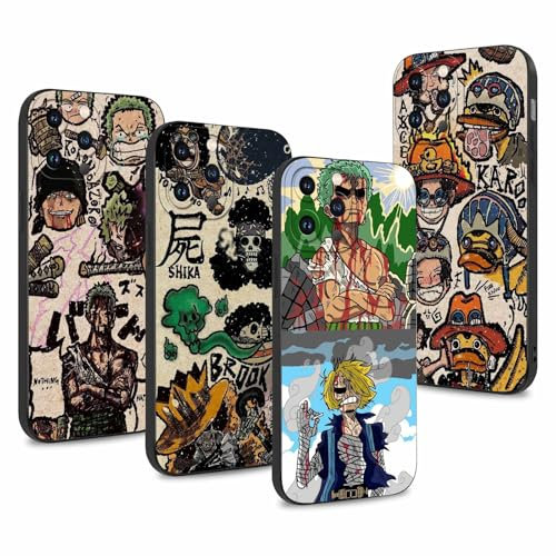 4 Stück Handyhülle für iPhone 13 Pro Max Hülle 6.7'' Anime Zoro Gear 5 Sun God Nika Cartoon-Figuren Manga Muster Design Case Kameraschutz Schutzhülle TPU Silikon Weich Ultra Dünn