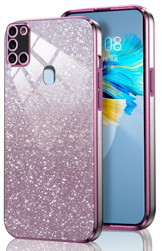 GOGME Glitter Coque pour Samsung Galaxy A21S Étui, Antichoc Housse Cadre Galvanisé TPU Paillettes/TransparentRésistant Aux Rayures Étui, Rose