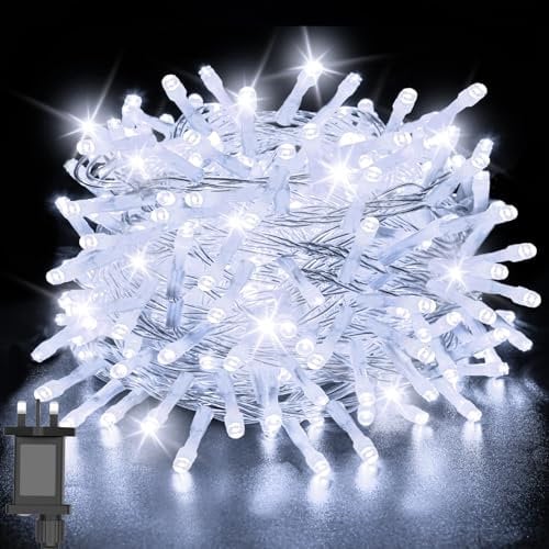 Gcstnn Fairy Lights Plug in, 20M 200LED Christmas Tree String Lights Main Powered 8 Modes Timer Waterproof Fairy Lights for Bedroom Garden Outdoor Indoor Decorations(Cool White)