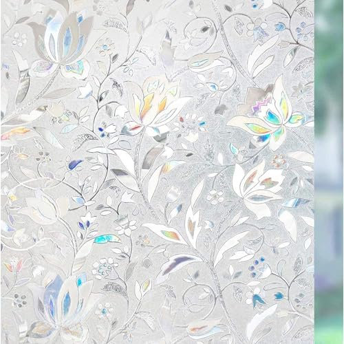Fenster Sichtschutz Selbstklebend 100 x 300 cm Anti-Uv Wärmeisolierung Anti-Uv Sichtschutz Fenster Sonnenschutz Milchglasfolie Uv-Schutz Fensterfolie für Büro Und Haus, Tulpe